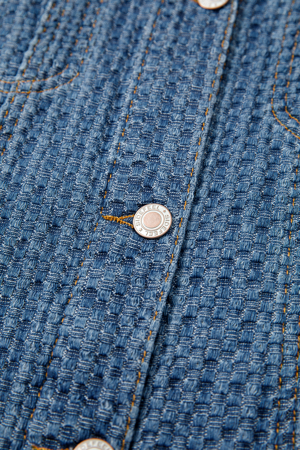 Blue Double Flap Pocket Denim Textured Button Down Jacket - loveforevers