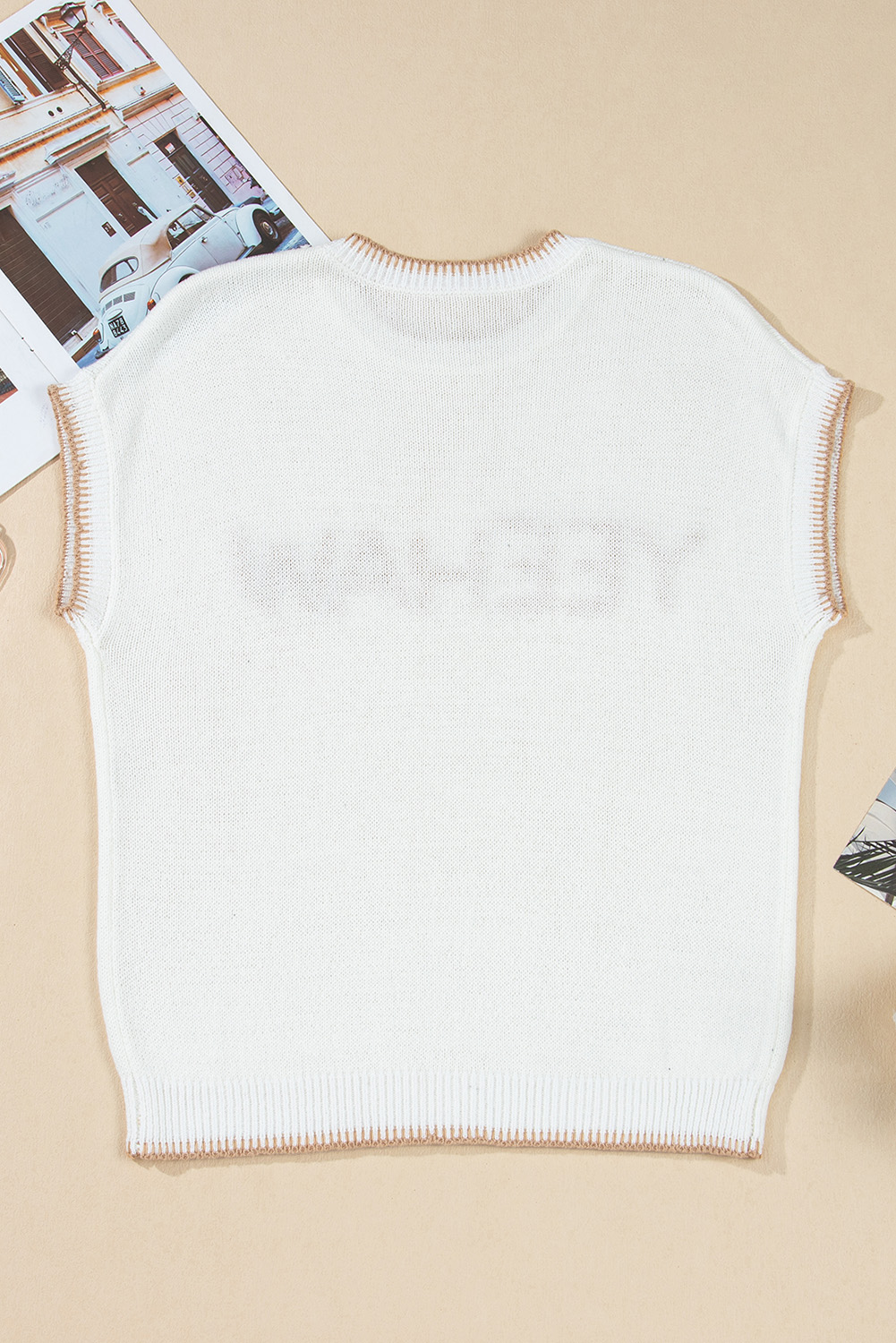 White Knitted YEEHAW Stitch Edge Crew Neck Sweater T Shirt - loveforevers