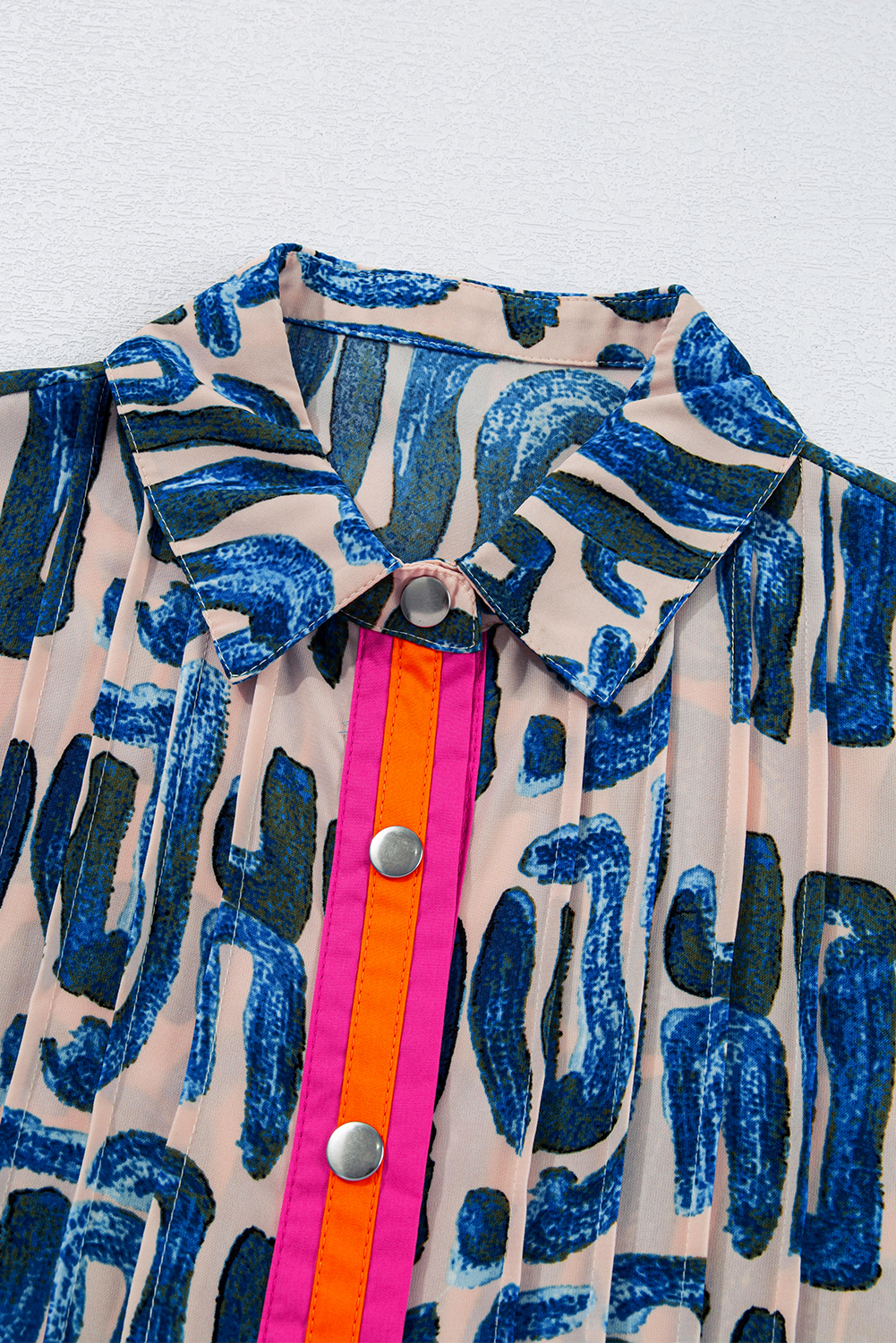 Beige Abstract Print Bubble Sleeve Button up Mini Dress - loveforevers