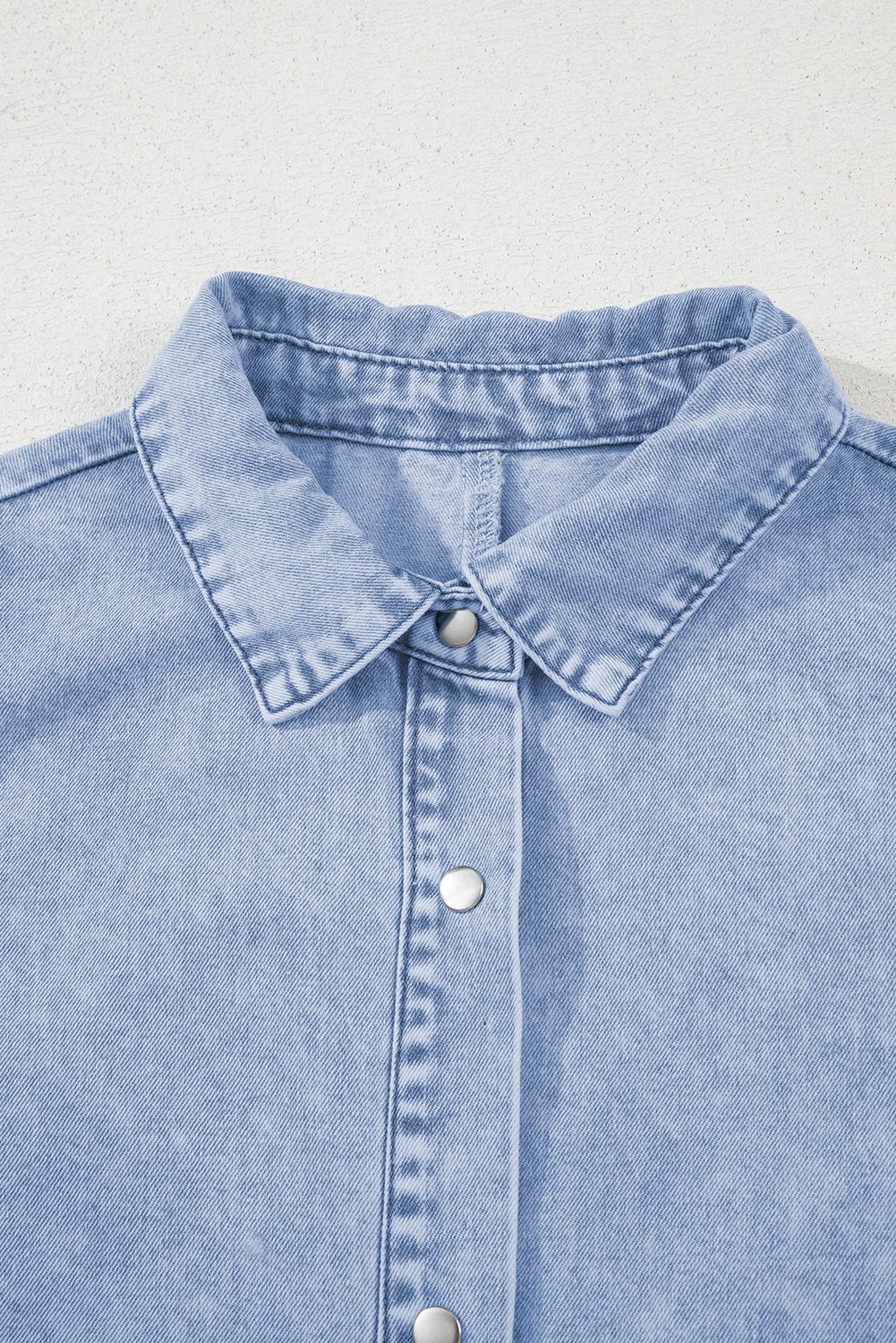 Beau Blue Double Ruffled Sleeves Buttoned A-line Collared Mini Denim Dress - loveforevers