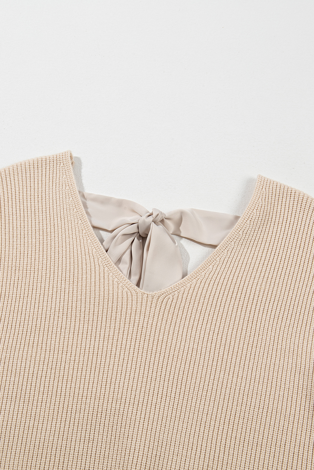Racing Red Lantern Sleeve V Neck Knot Back Sweater - loveforevers
