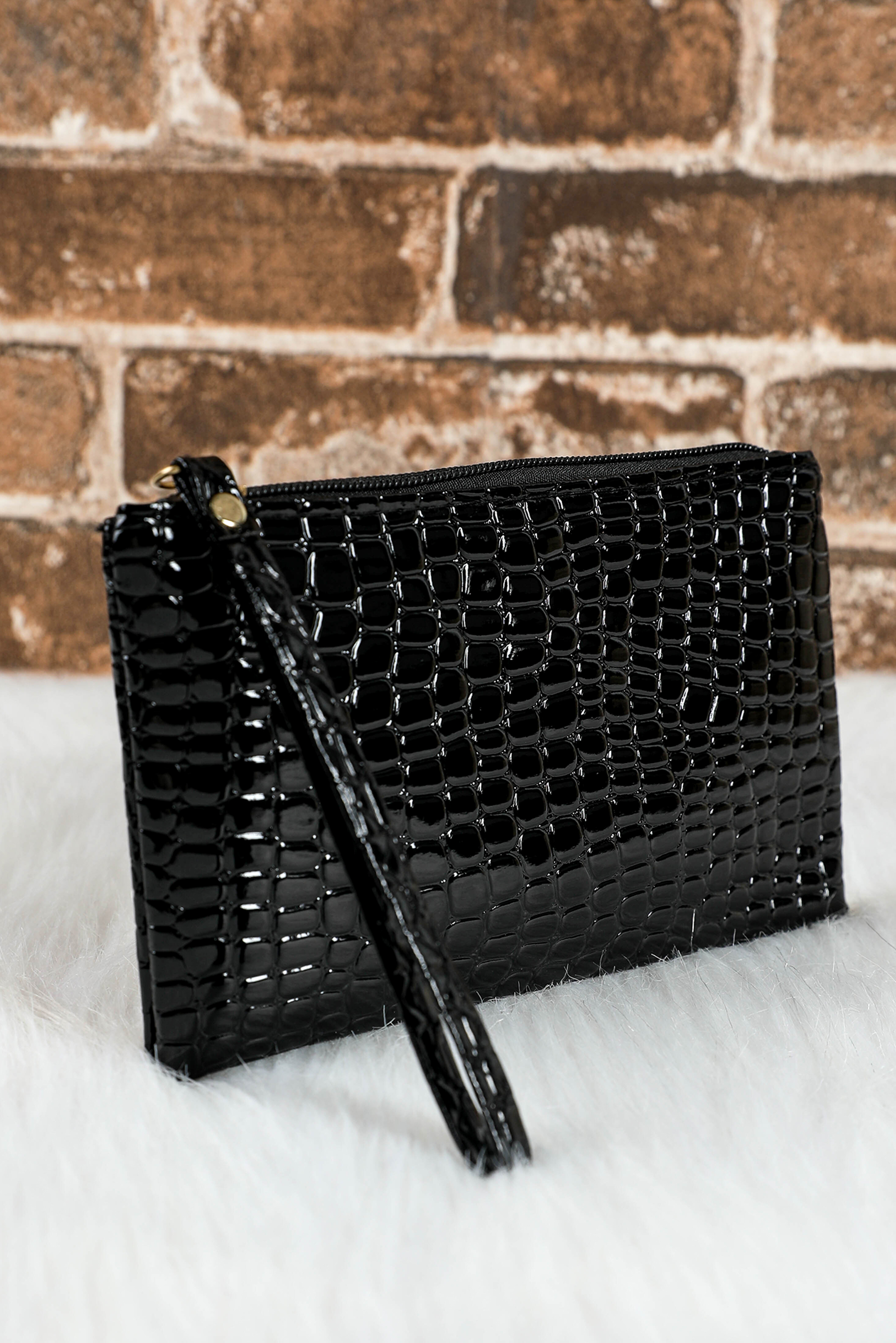 Black Crocodile Pattern Zipper Wristlet Wallet - loveforevers