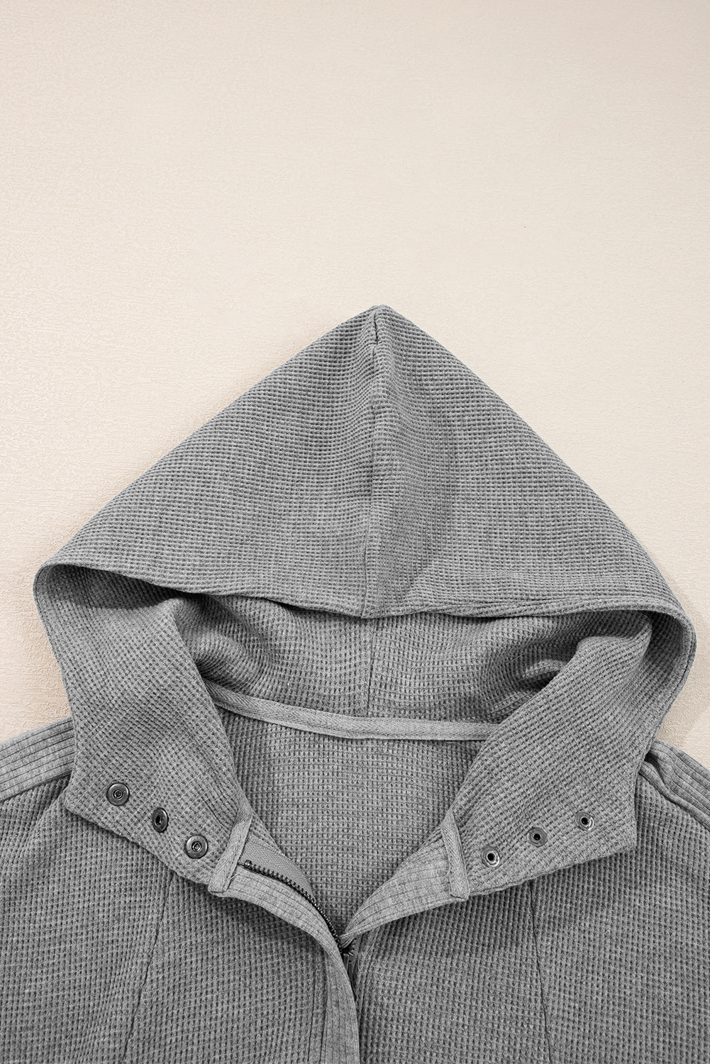Burgundy Waffle Splicing Zip Up Front Button Hooded Jacket - loveforevers