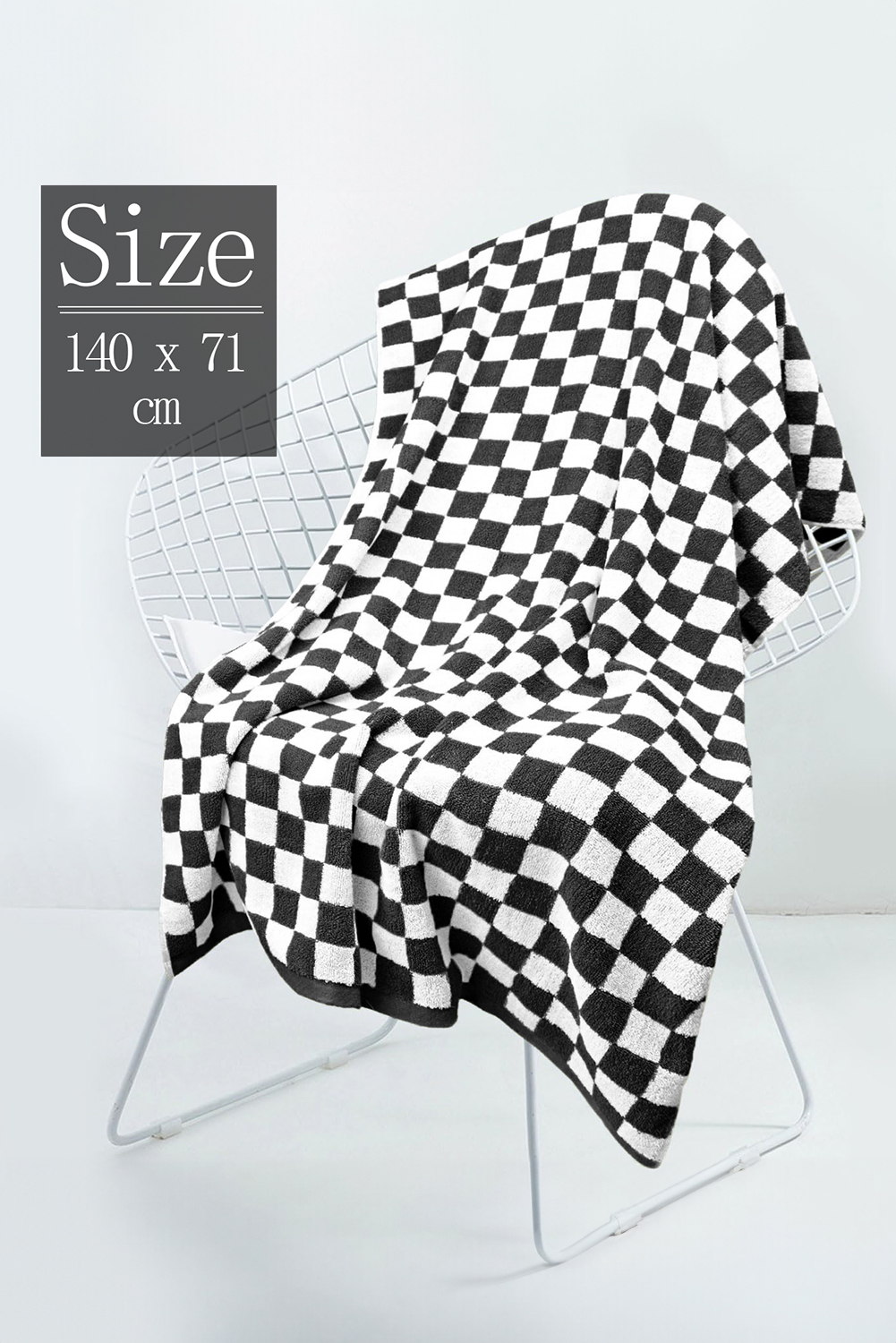 Color black Checkered Print Soft Large Bath Towel - loveforevers