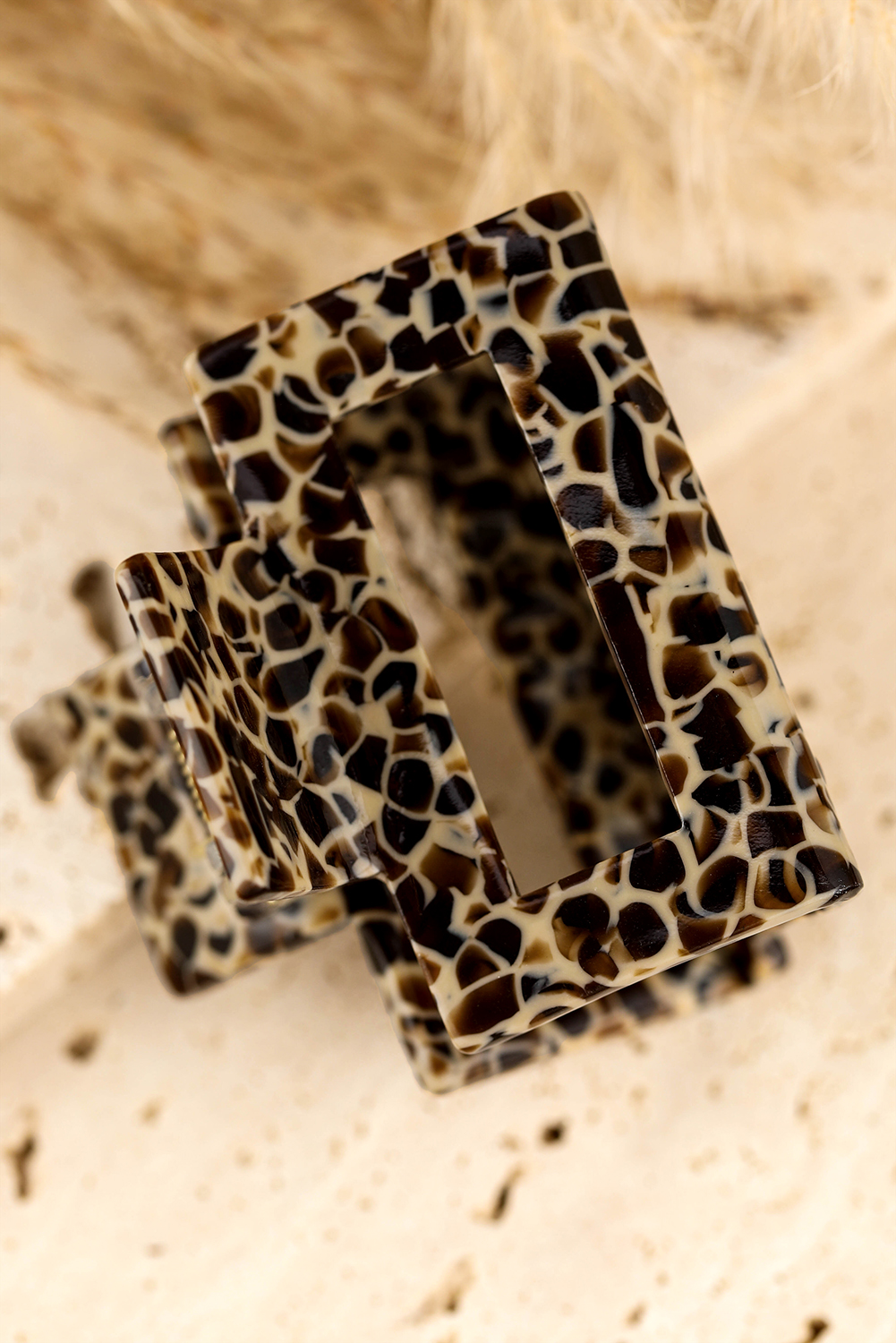 White Leopard Print Cutout Square Claw Clip - loveforevers