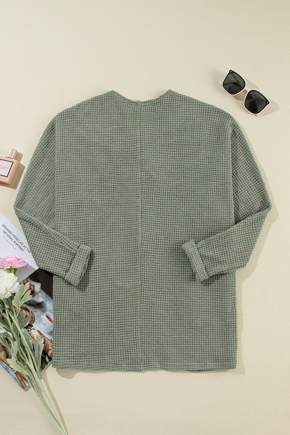 Laurel Green Waffle Knit Open Front Cardigan - loveforevers