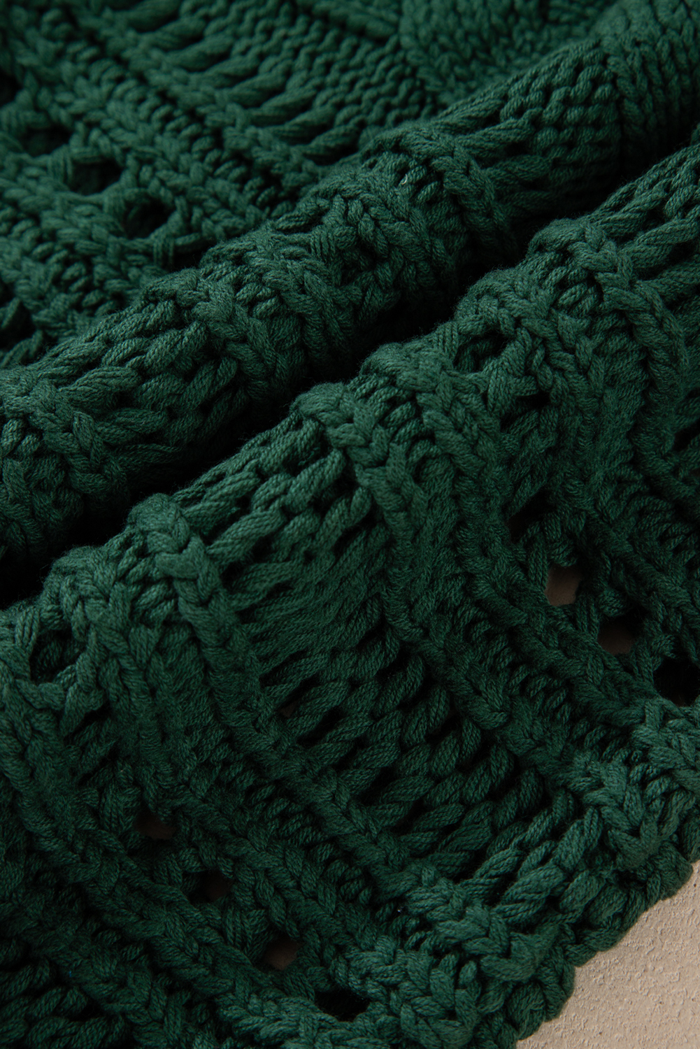 Blackish Green Hollow-out Cable Knit Cropped Sweater - loveforevers