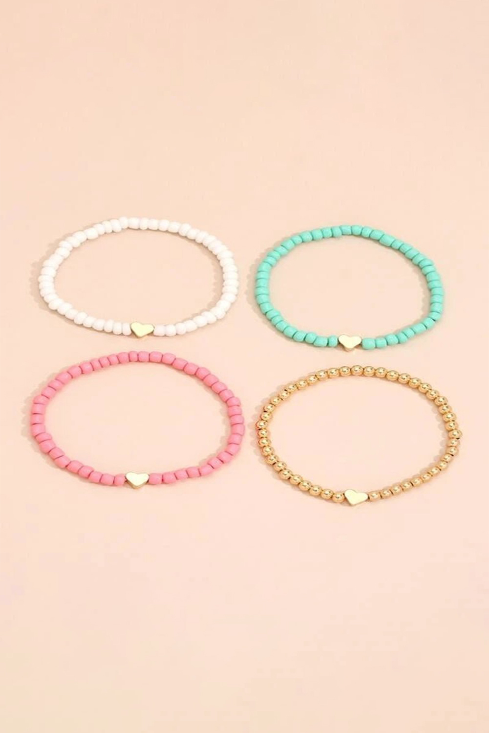 Pink Heart Beaded Multi Layered Bracelet Set - loveforevers