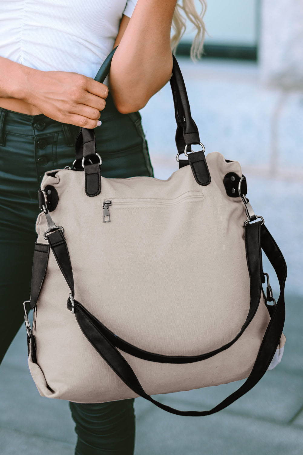 Beige Casual Five-pointed Star Canvas Tote Bag - loveforevers