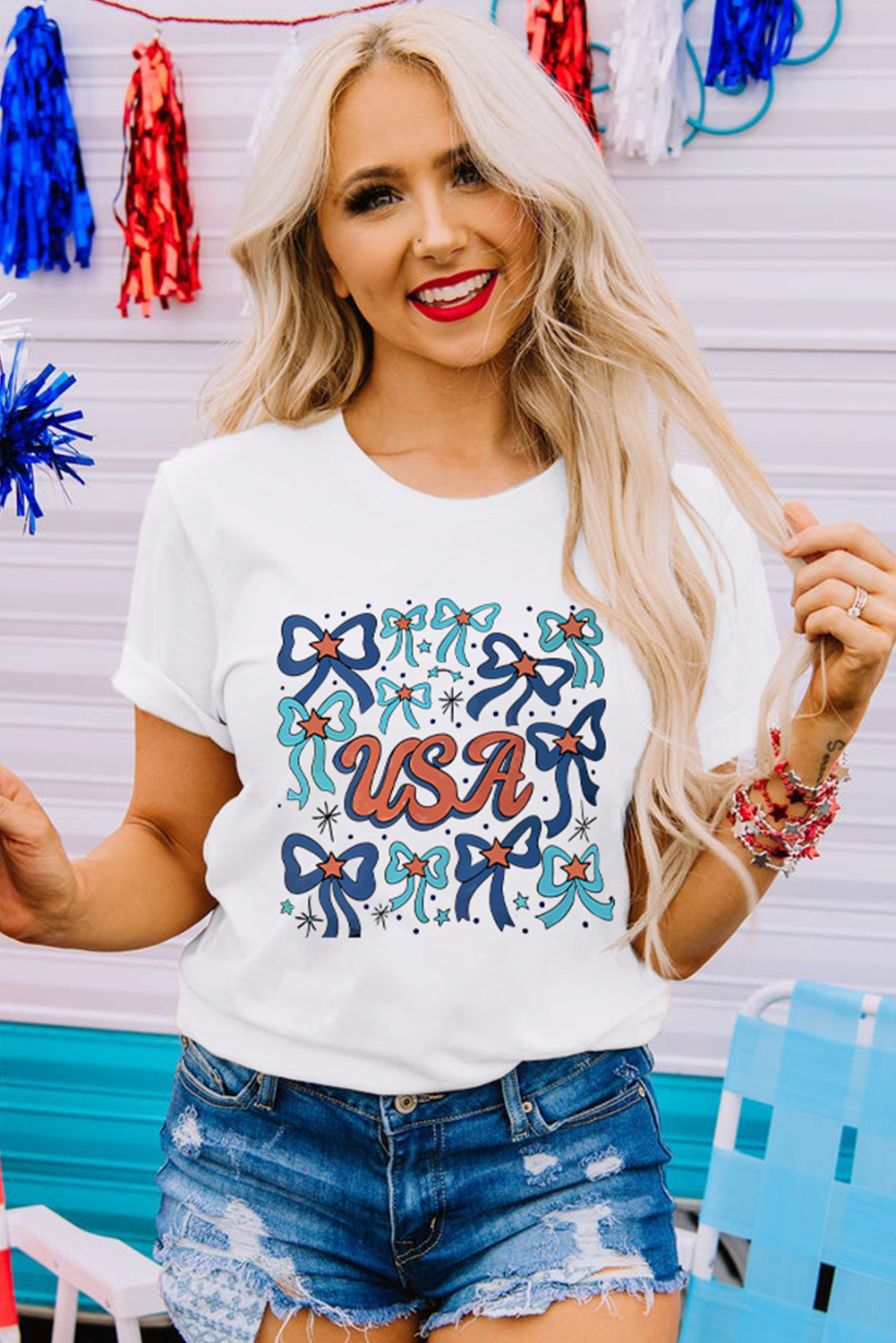 White USA Bowknot Graphic Tee - loveforevers