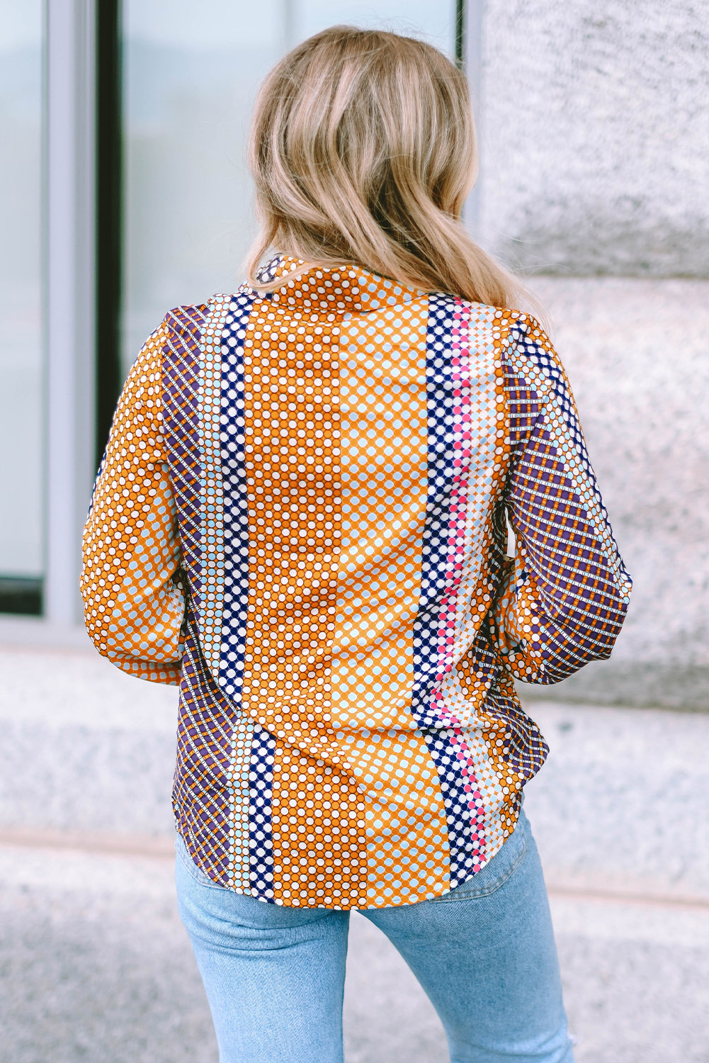 Brown Dot Print Long Sleeve Button Down Shift Shirt - loveforevers