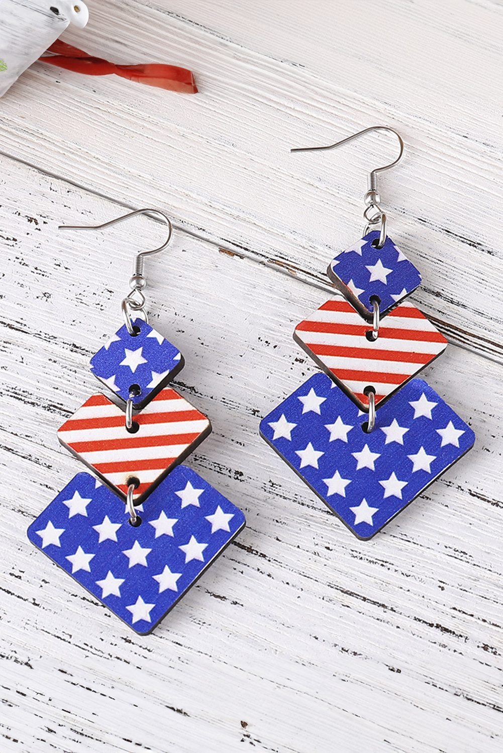 Fiery Red American Flag Rhinestone Star Dangle Earrings - loveforevers