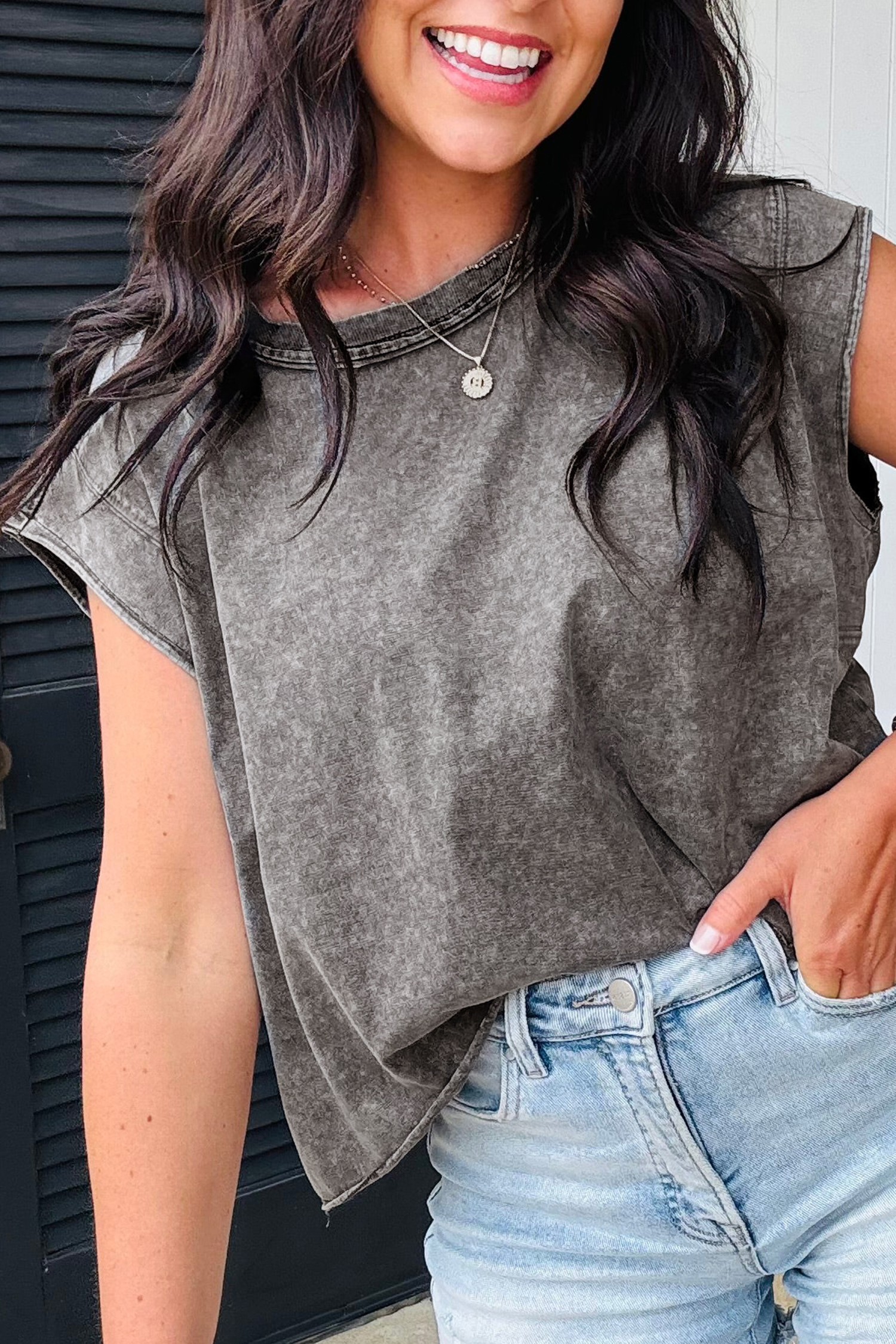 Medium Grey Mineral Wash Boxy Fit Cotton Tank Top - loveforevers