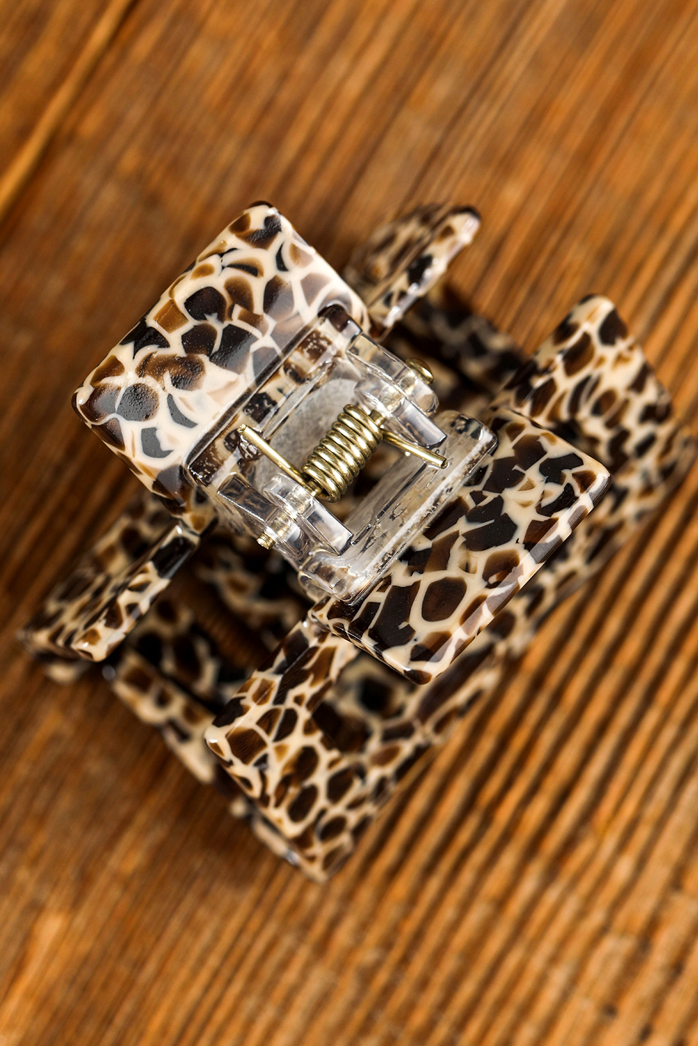 White Leopard Print Cutout Square Claw Clip - loveforevers