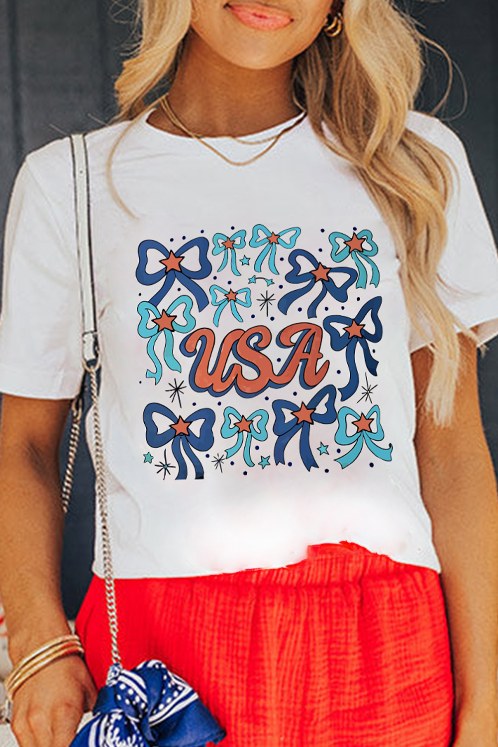 White USA Bowknot Graphic Tee - loveforevers