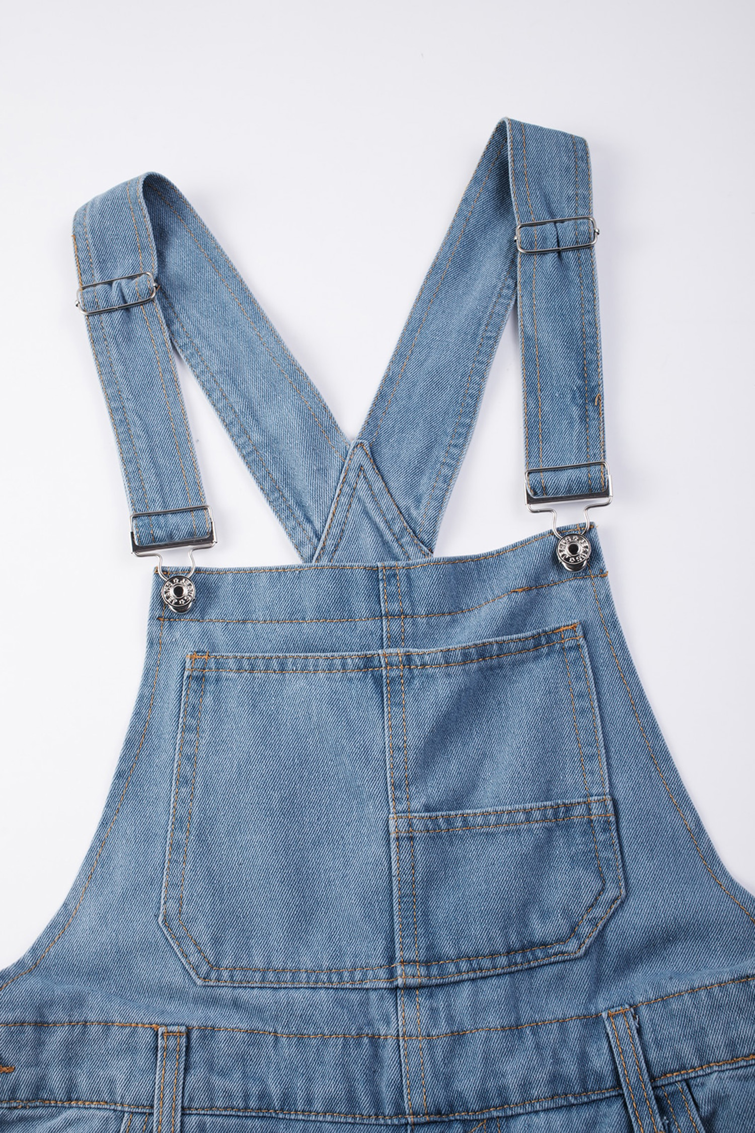 Light Blue Retro Bib Pocket Buckle Straps Casual Denim Jumpsuit - loveforevers