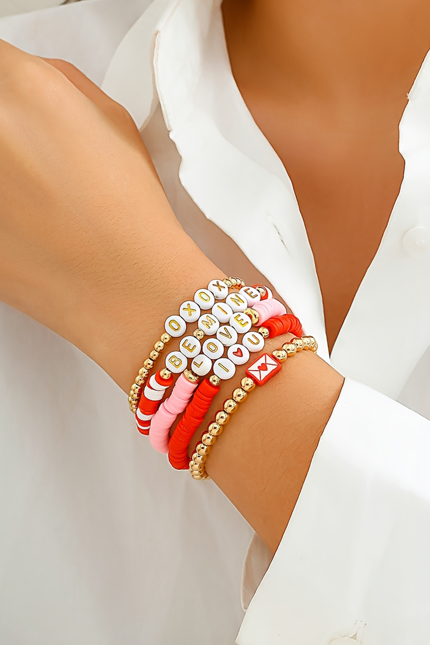 Gold Valentines Love Slogan Multilayer 5pcs Bracelet Set - loveforevers