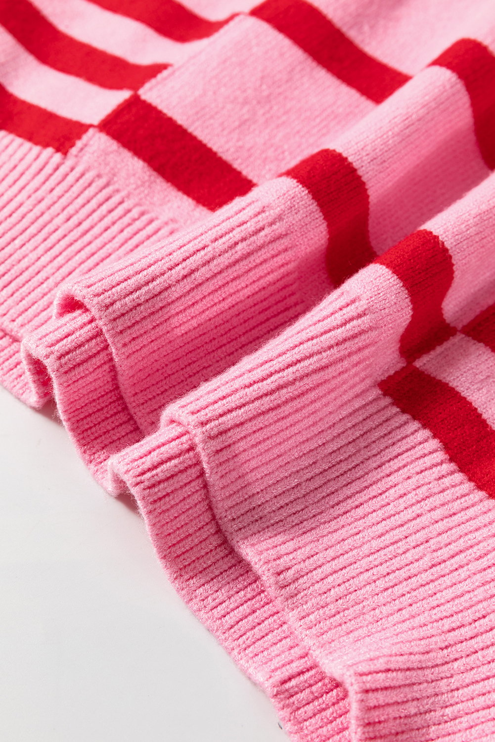 Pink Stripe Bubble Sleeve Drop Shoulder Ribbed Trim Sweater - loveforevers