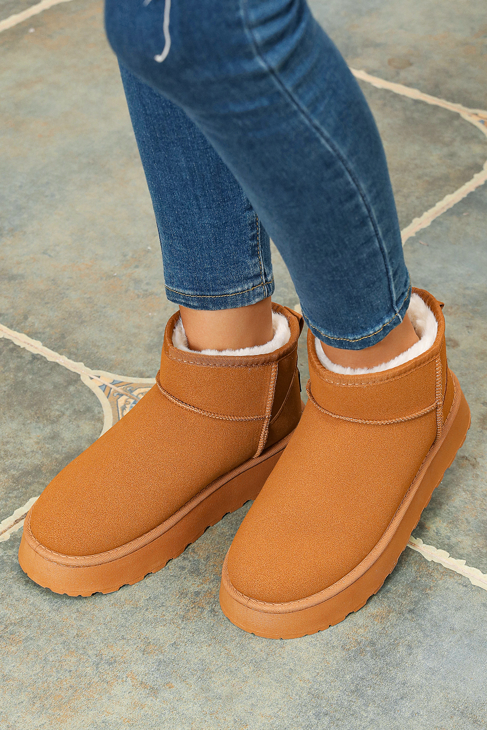 Chestnut Faux Fur Lined Suede Ankle Snow Boots - loveforevers