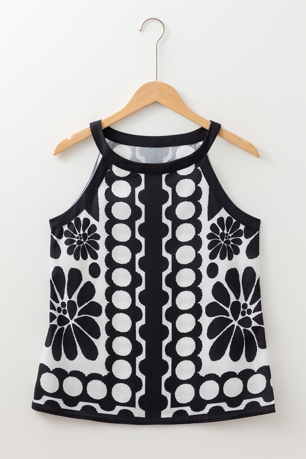 Black Abstract Dot Flower Print Tank Top - loveforevers