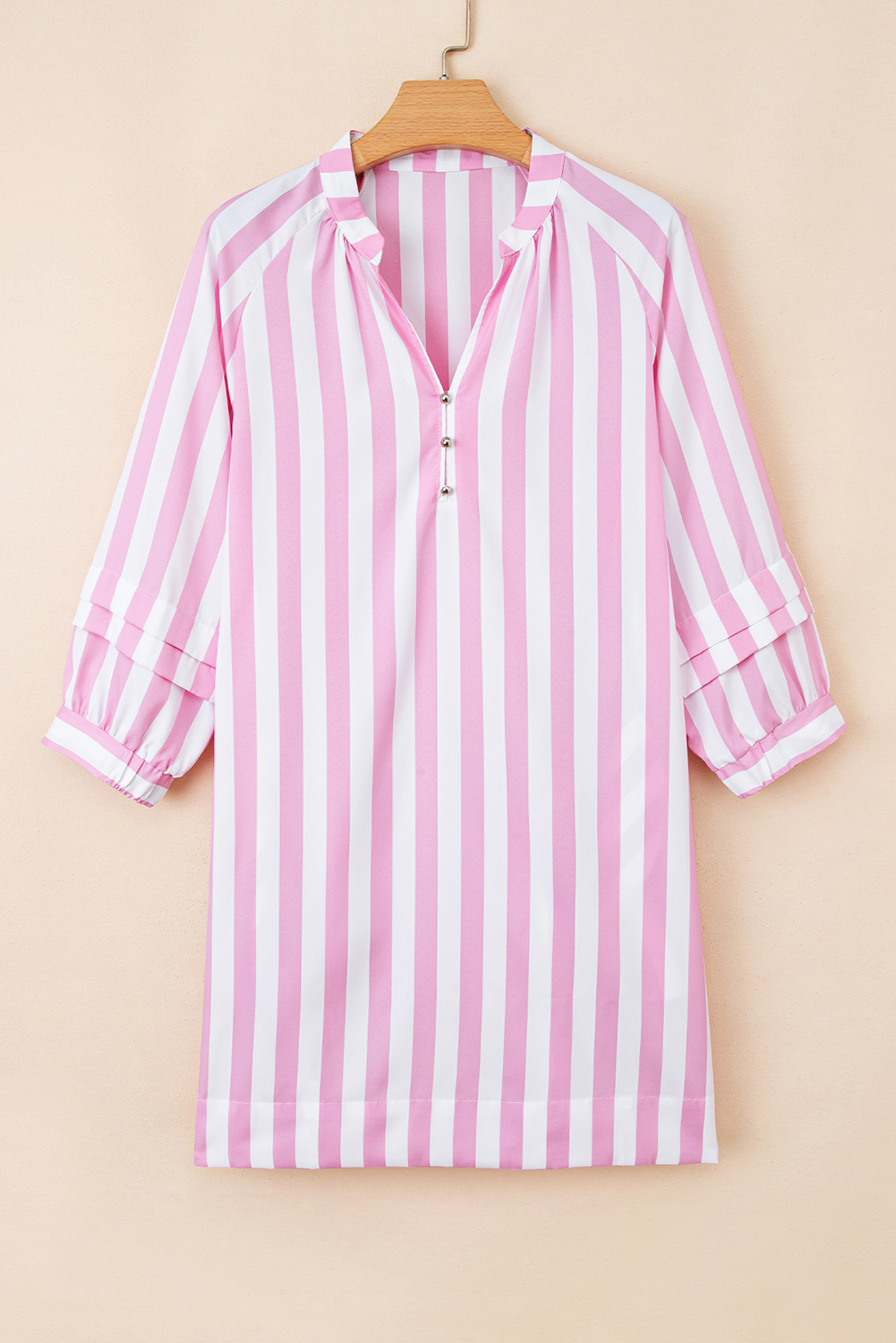 Rose Stripe Bracelet Sleeve Buttons Loose Mini Dress - loveforevers