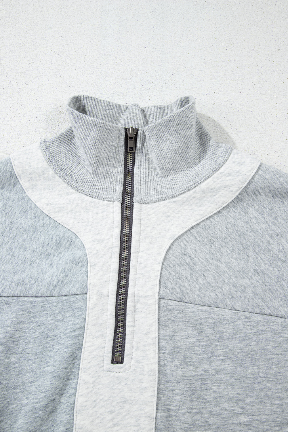 Gray Half Zipper Collared Drop Shoulder Side Slits Sweatshirt - loveforevers