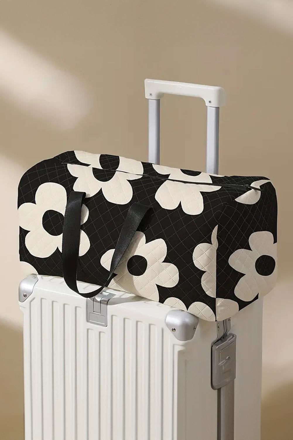 Black Flower Print Quilted Large Duffel Bag - loveforevers