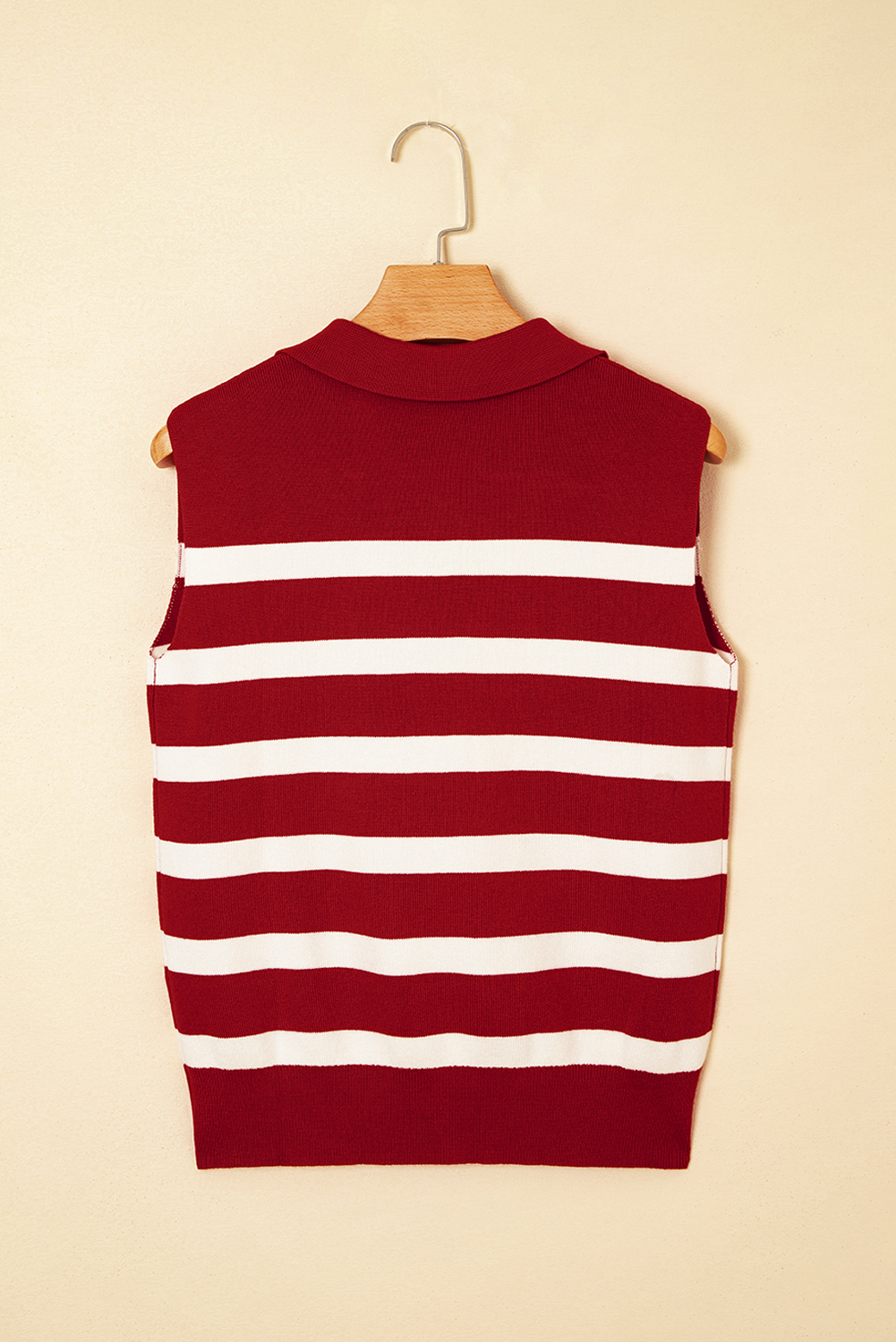 Red Stripe Collared Split Neck Sweater Vest - loveforevers