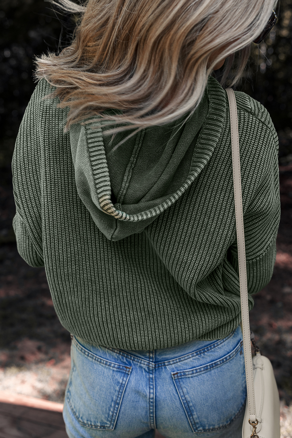 Mist Green Mineral Wash Ribbed Knit Button Drawstring Neck Hooded Sweater - loveforevers