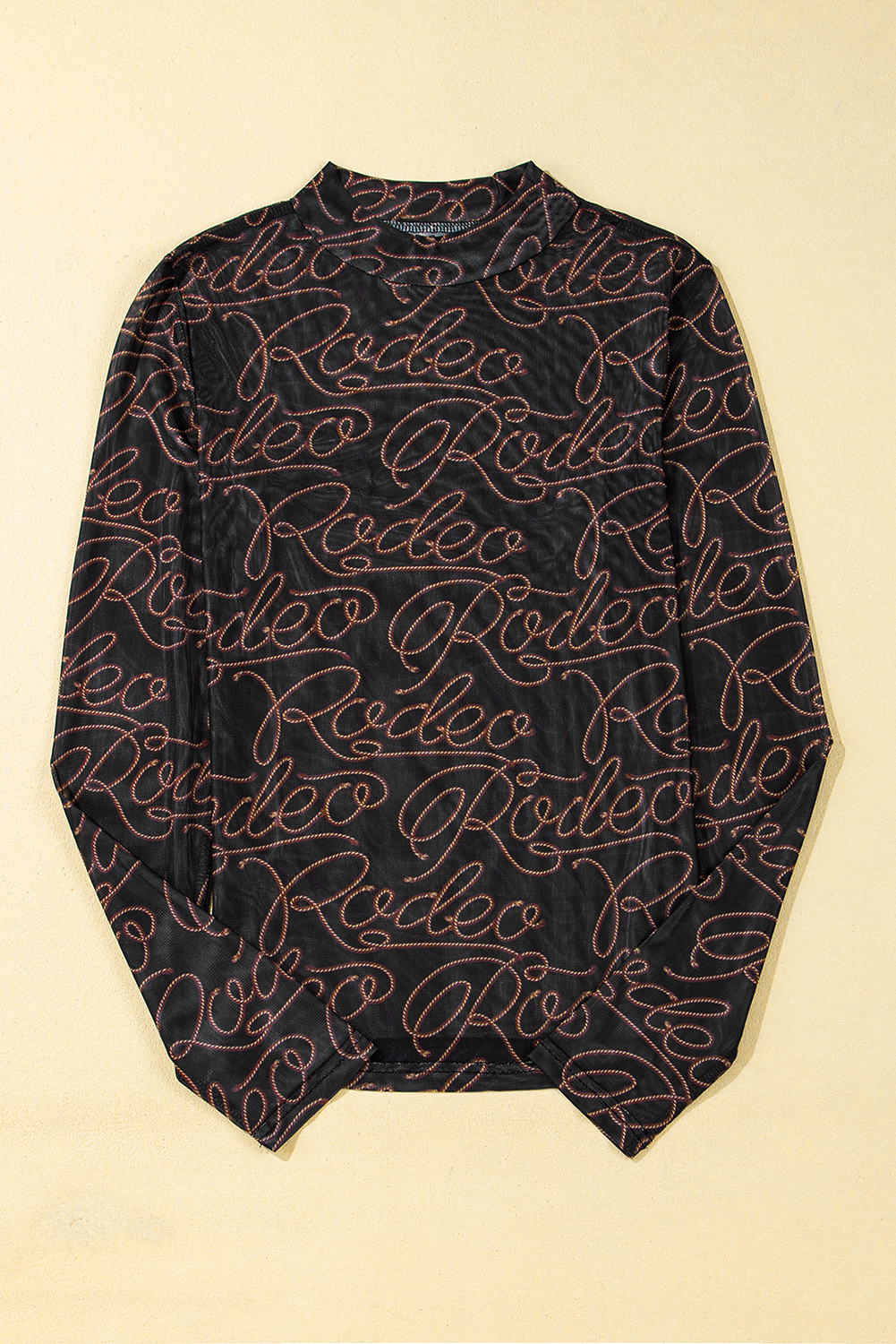 Brown Rodeo Print Round Neck Slim Fit Mesh T Shirt - loveforevers