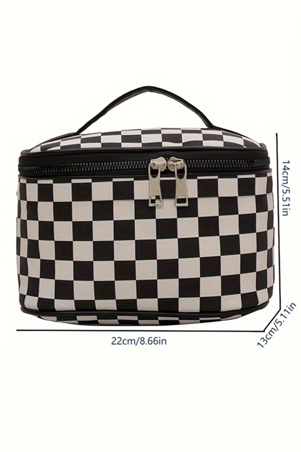 Black Checkered Zipper Large Cosmetic Bag with Handle - loveforevers