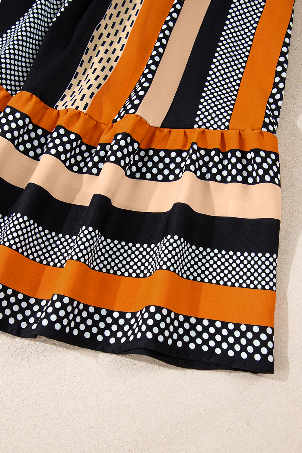 Black Striped Polka Dot Print Ruffled Hem V Neck Mini Dress - loveforevers