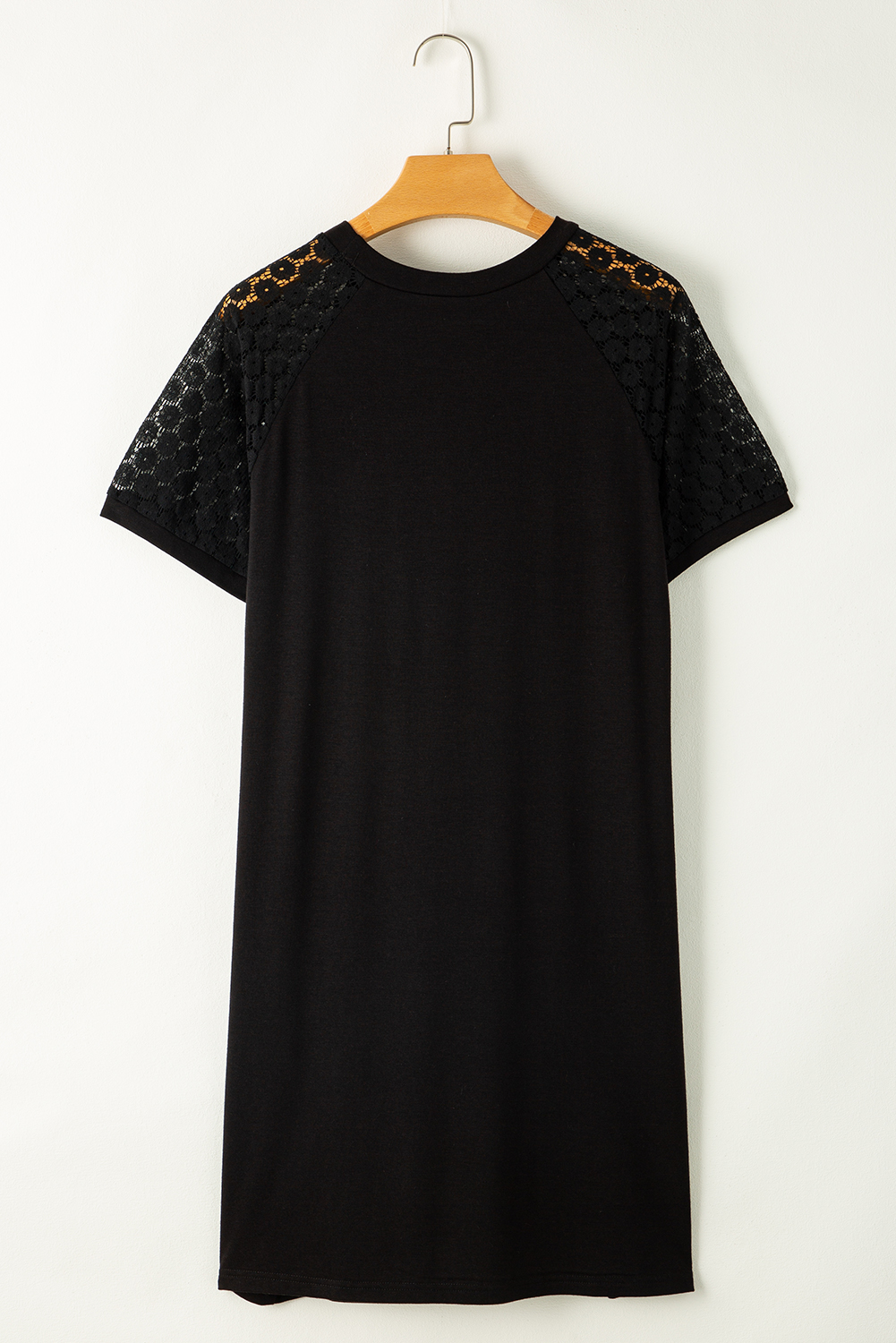 Navy Blue Contrast Lace Raglan Sleeve Pleated Detail Shift Dress - loveforevers