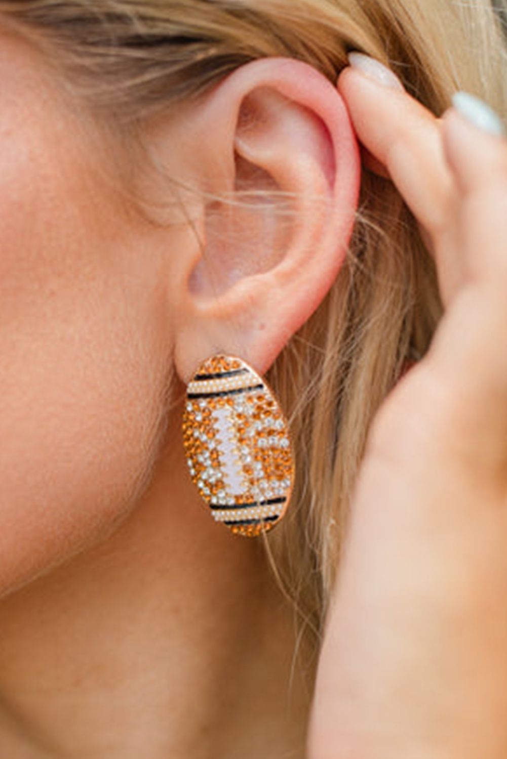 Gold Rhinestone Rugby Football Game Day Stud Earrings - loveforevers