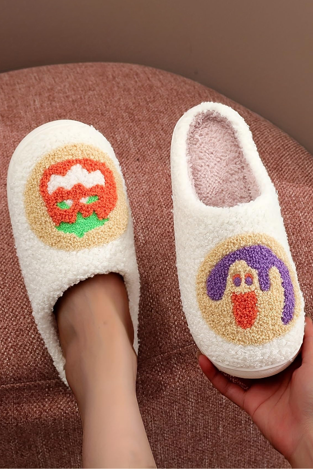 White Halloween Pumpkin Plush Winter Home Slippers - loveforevers