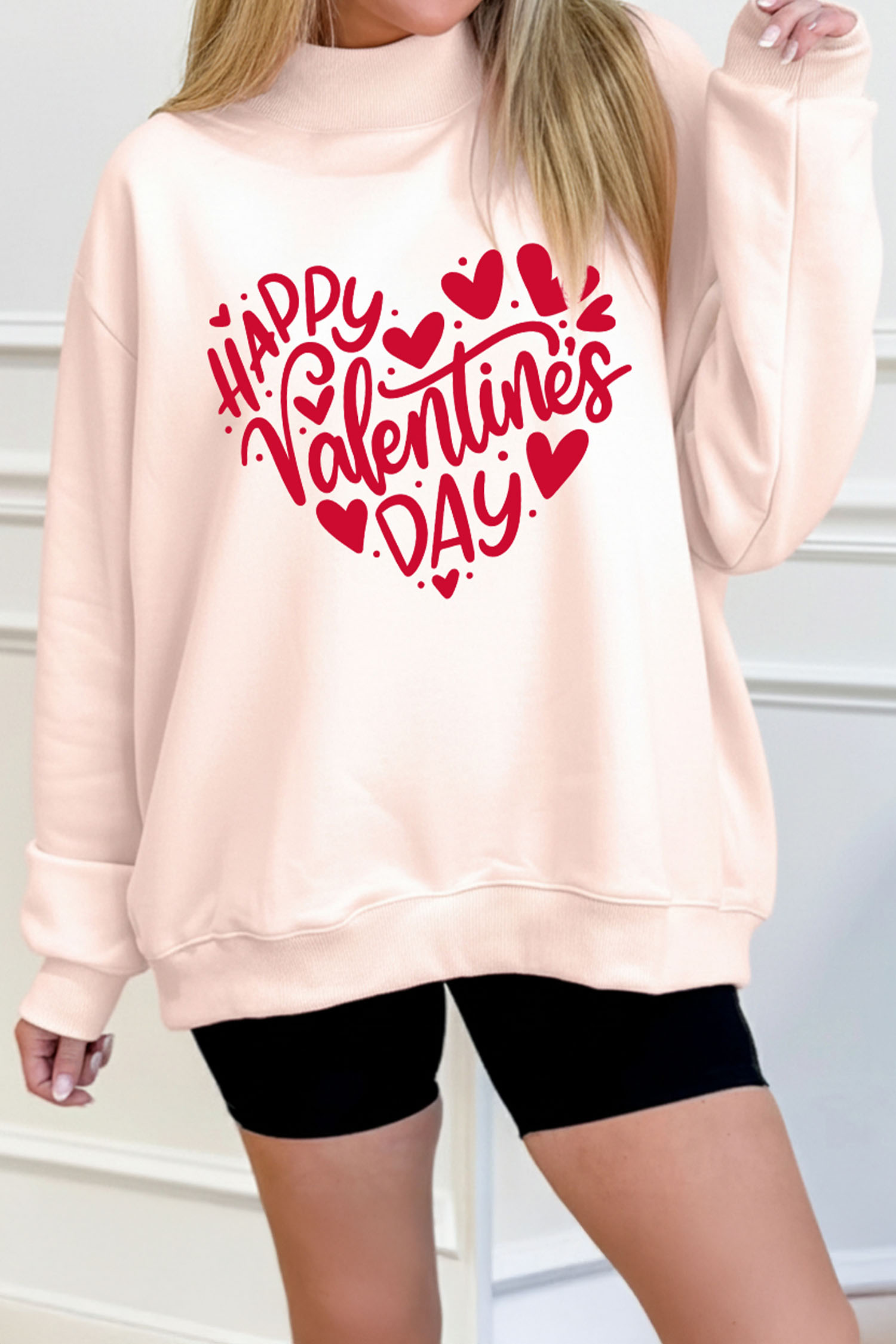 Apricot Pink Cowgirl Element Embroidered Detail Mock Neck Sweatshirt - loveforevers