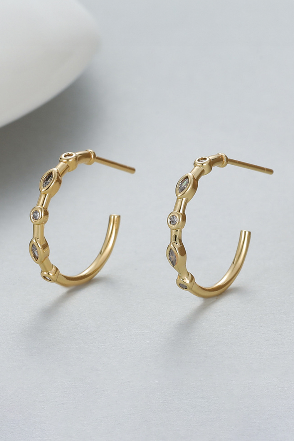 Gold Rhinestone Inlay C-shape Stud Earrings - loveforevers