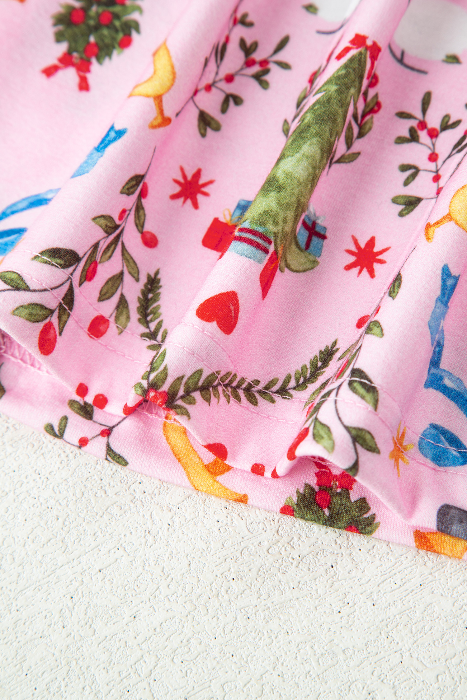 Pink Nutcracker Doll Christmas Print Ribbon Tie Waist Short 2pcs Pajama Set - loveforevers