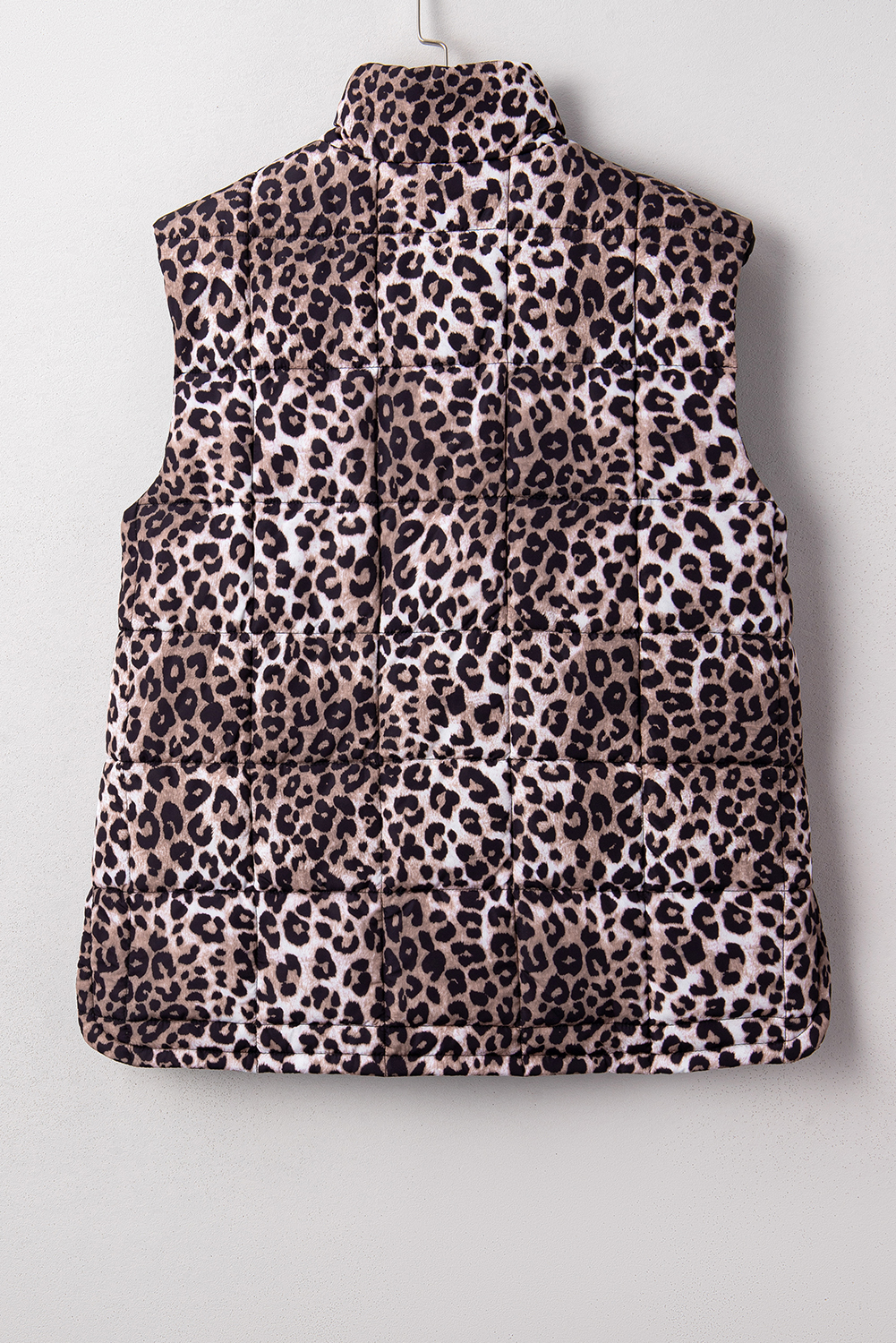 Brown Leopard Quilted Full Zipper Casual Puff Vest - loveforevers