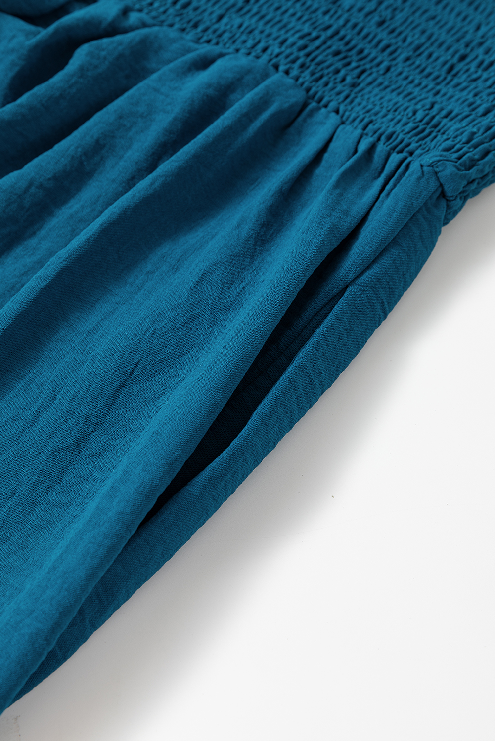 Blue Casual Pocketed Smocked Sleeveless Romper - loveforevers