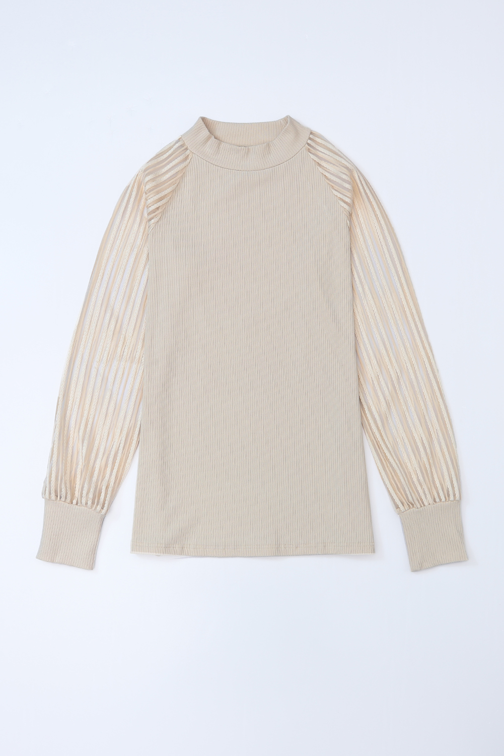 Gray Striped Mesh Long Sleeve Crewneck Ribbed Top - loveforevers