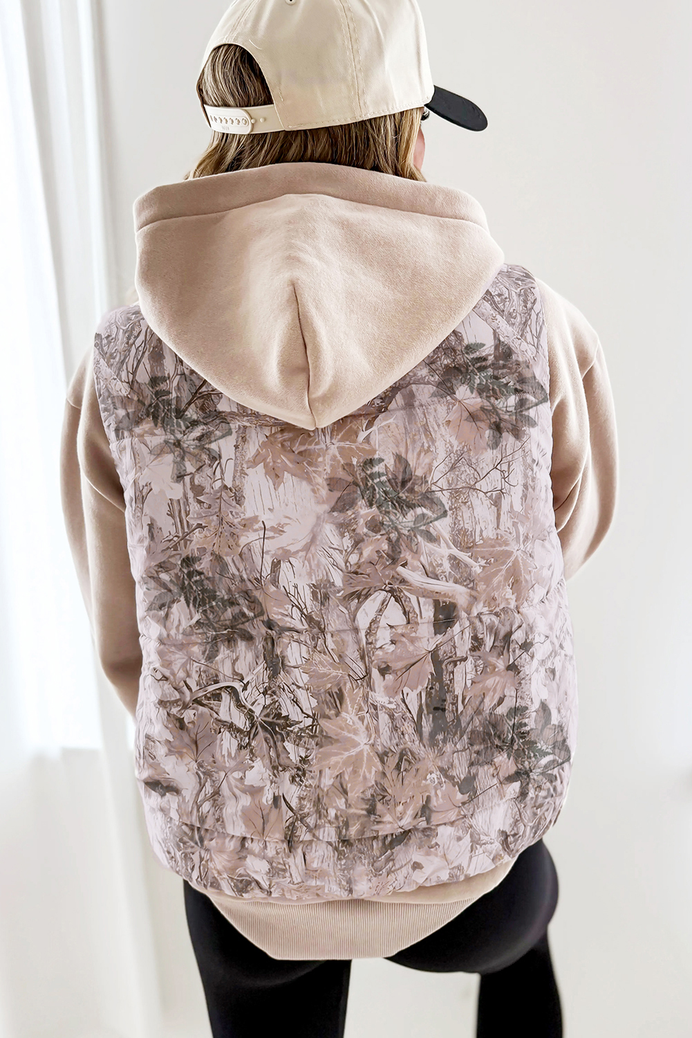 Brown Camo Leaf Print Winter Puffer Vest - loveforevers