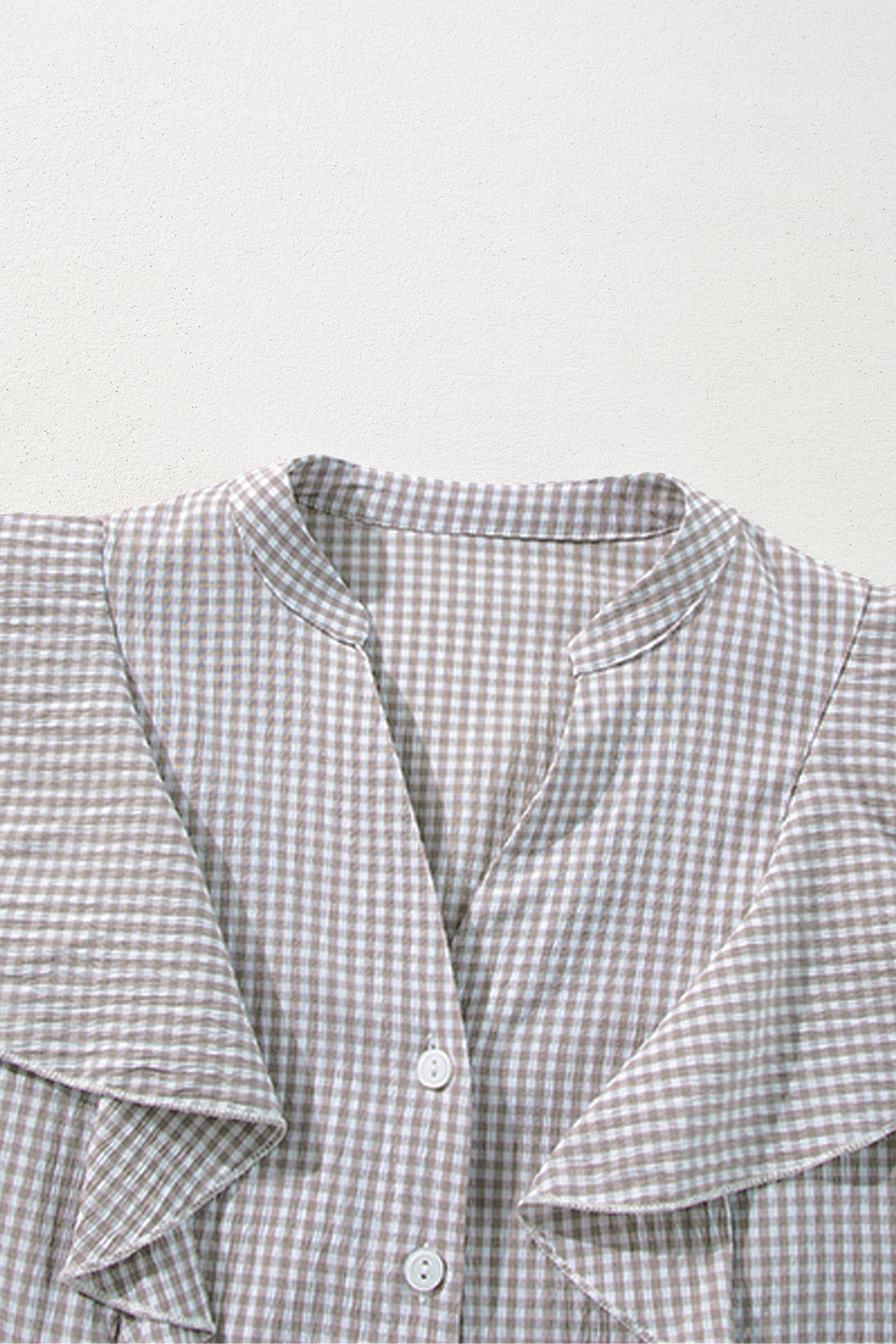 Brown Plaid Flounce Sleeve Notched Neck Ruffled Shirt - loveforevers
