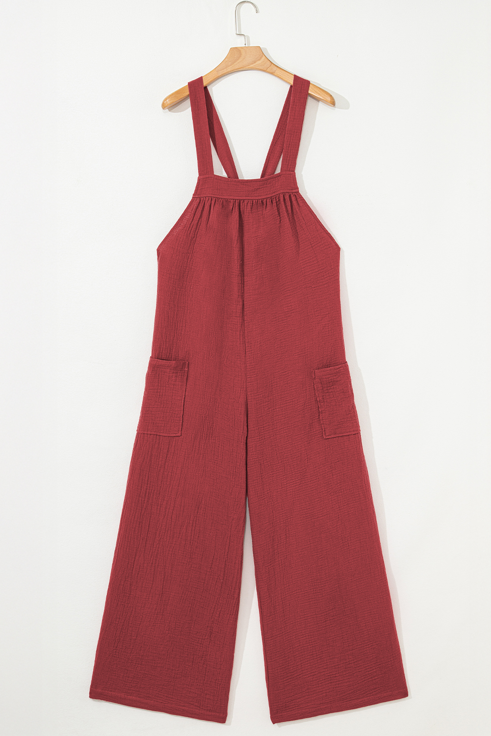 Red Clay Knotted Back Strap Cotton Bib Jumpsuit - loveforevers