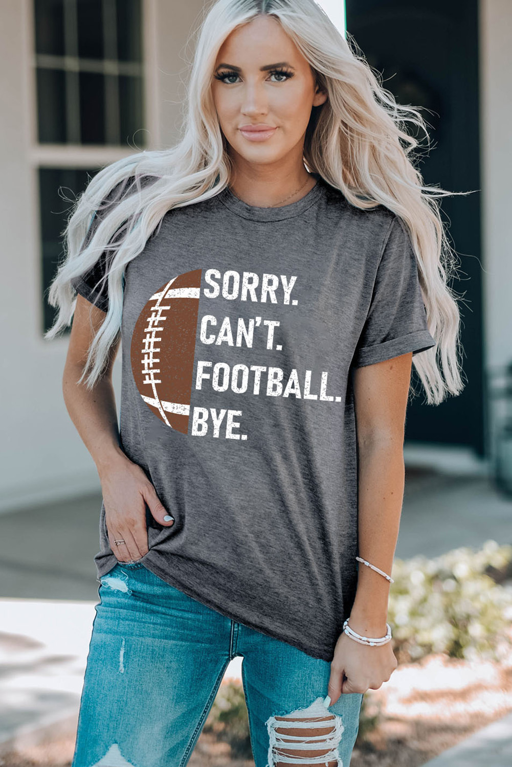 Gray American Rugby Football Graphic Casual T Shirt - loveforevers