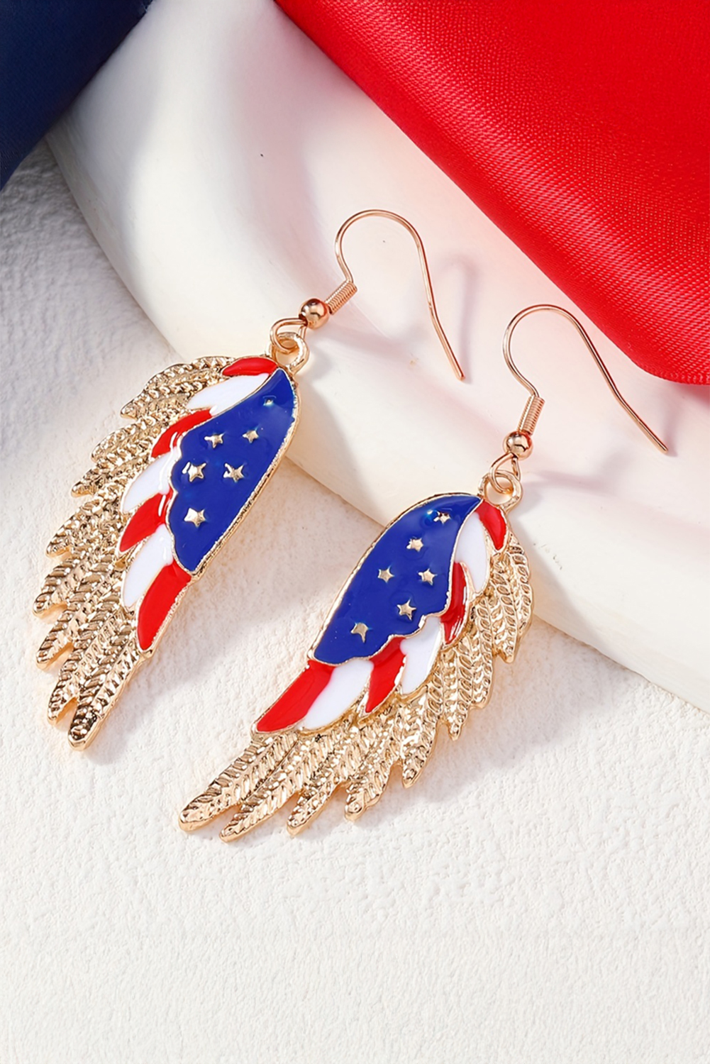 Gold American Flag Wing Shape Plated Alloy Hook Earrings - loveforevers