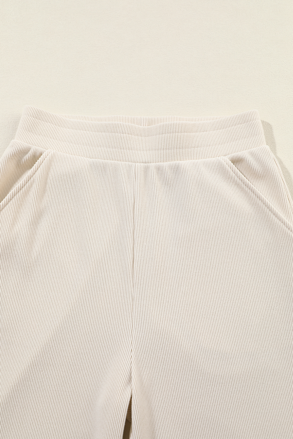 Beige Collared Split Neck Ribbed 2pcs Athleisure Outfit - loveforevers