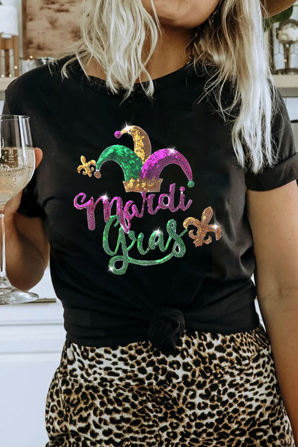 White Mardi Gras Sequin Graphic T-shirt - loveforevers