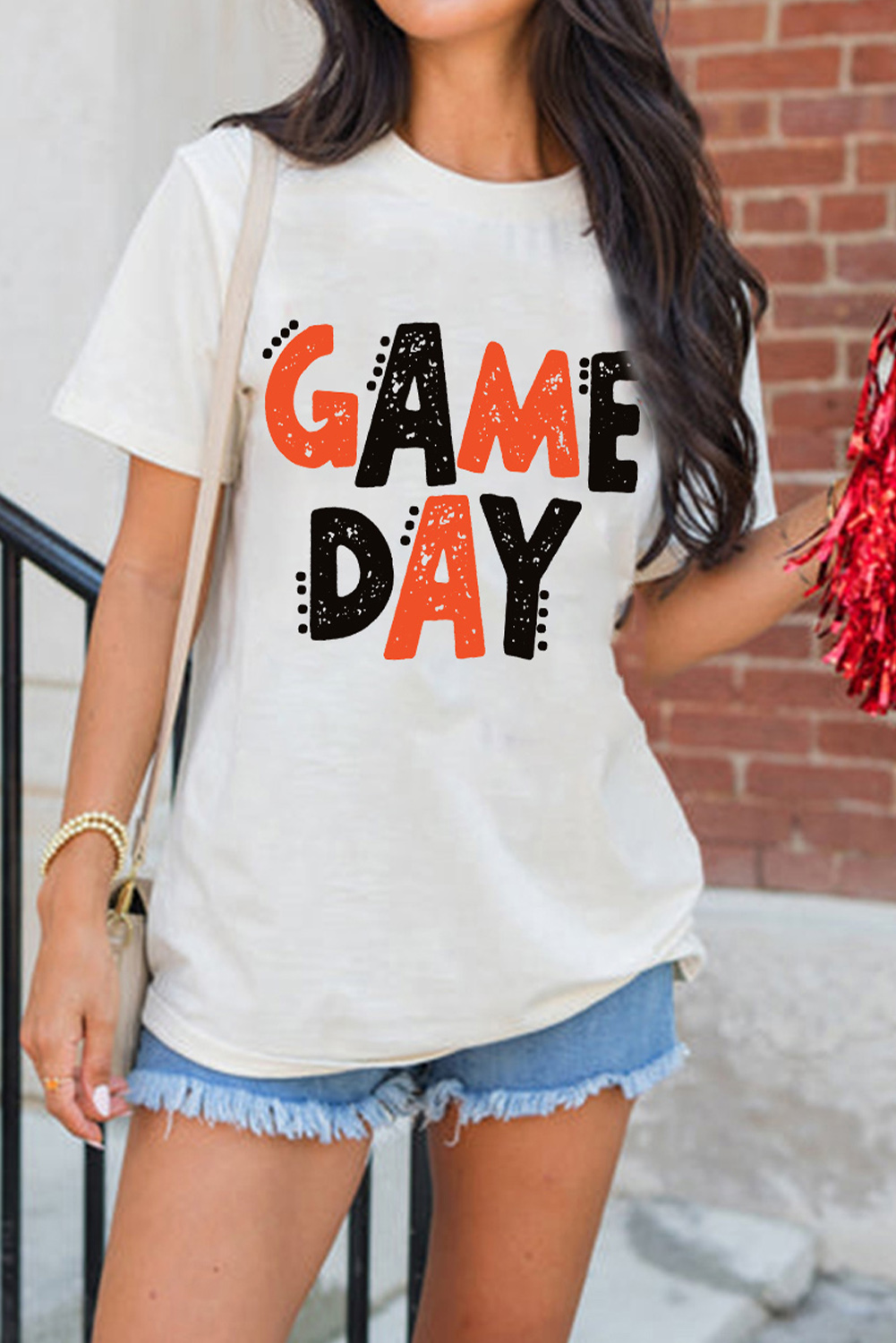 White GAME DAY Funny Letter Printed Casual Tee - loveforevers