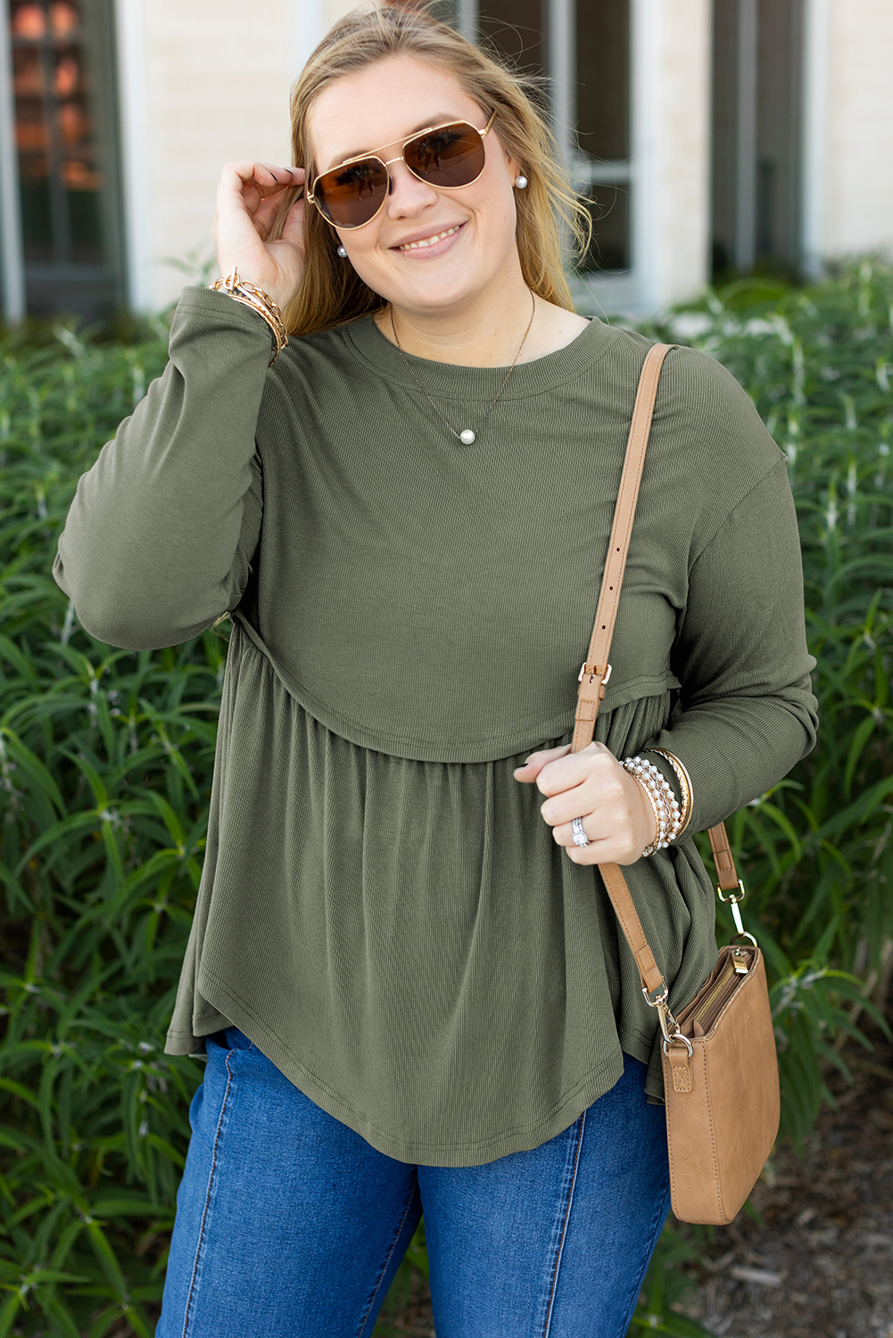 Mist Green Plus Size Thermal Knitted Babydoll Flare Top - loveforevers